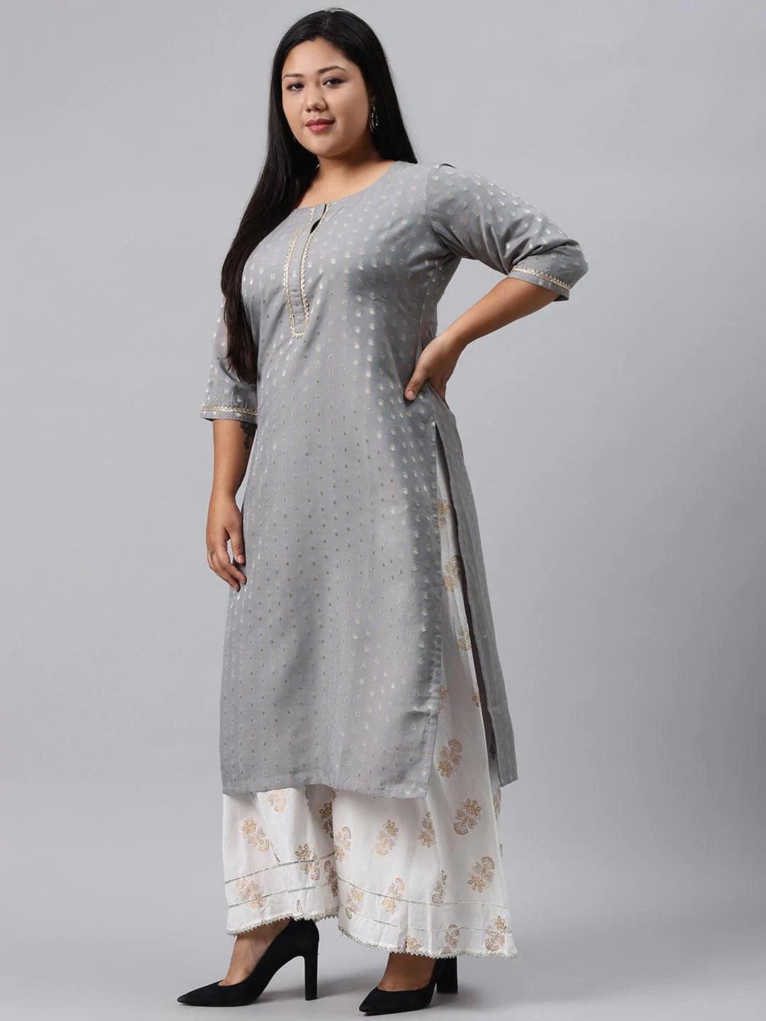 Plus Size Grey Chanderi Silk Kurta