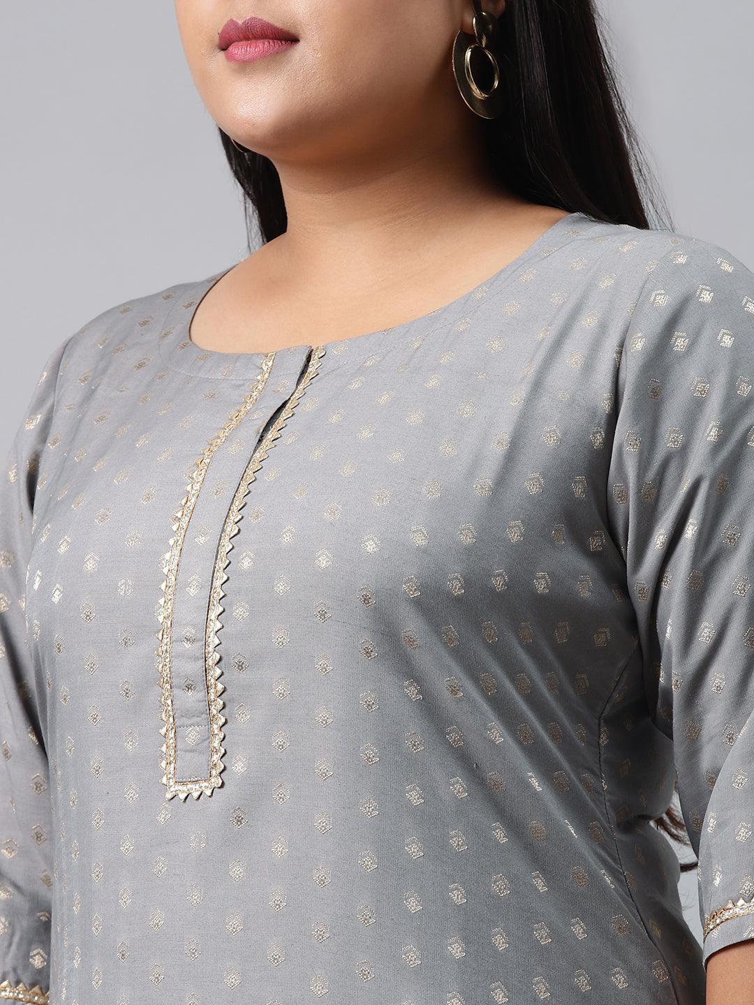 Plus Size Grey Chanderi Silk Kurta