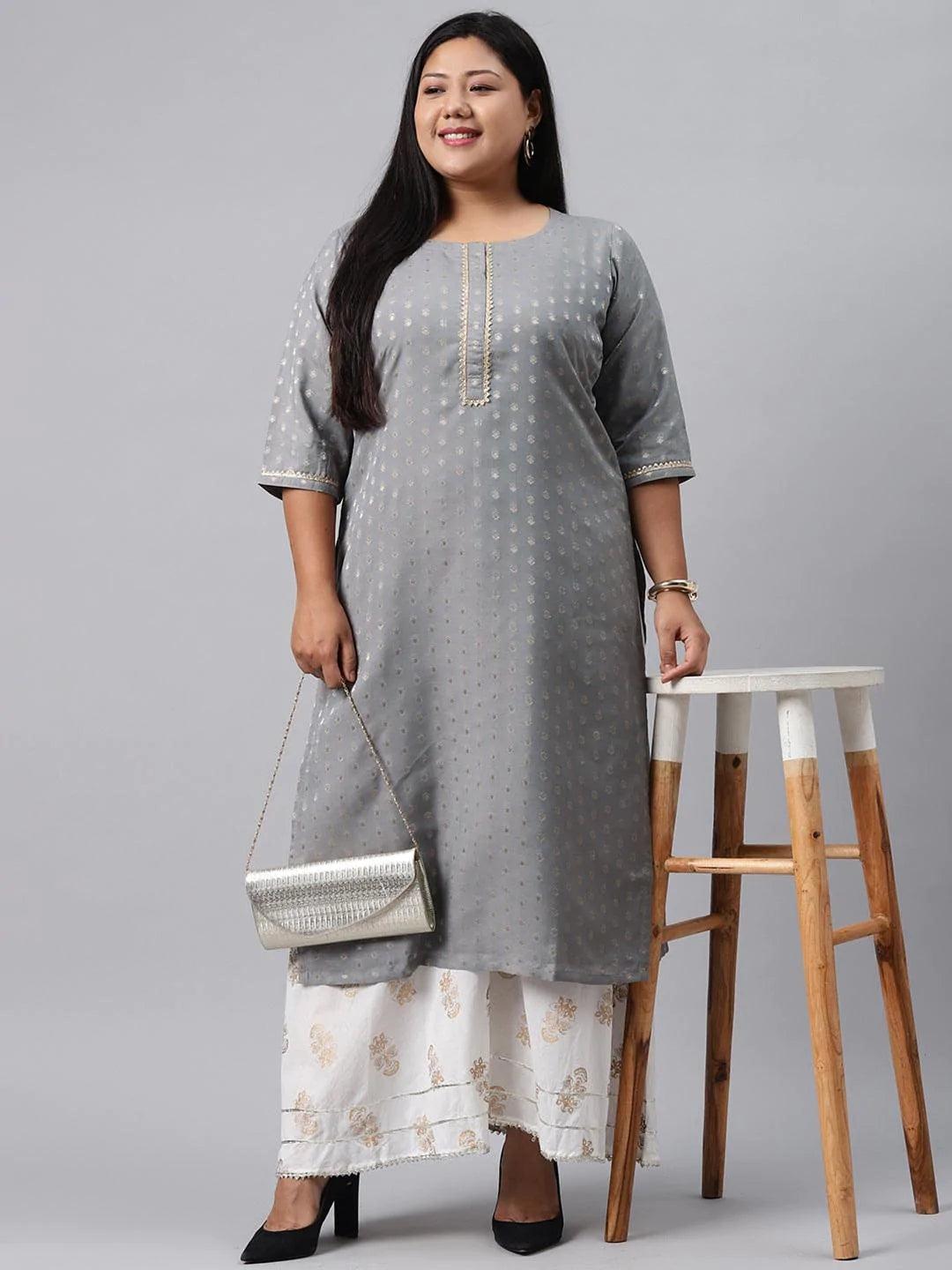 Plus Size Grey Chanderi Silk Kurta