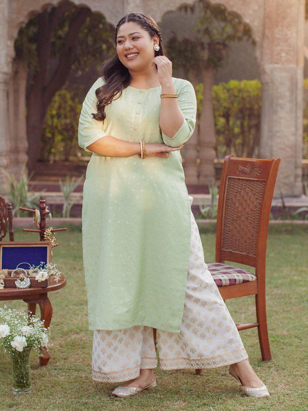 Plus Size Green Chanderi Silk Kurta