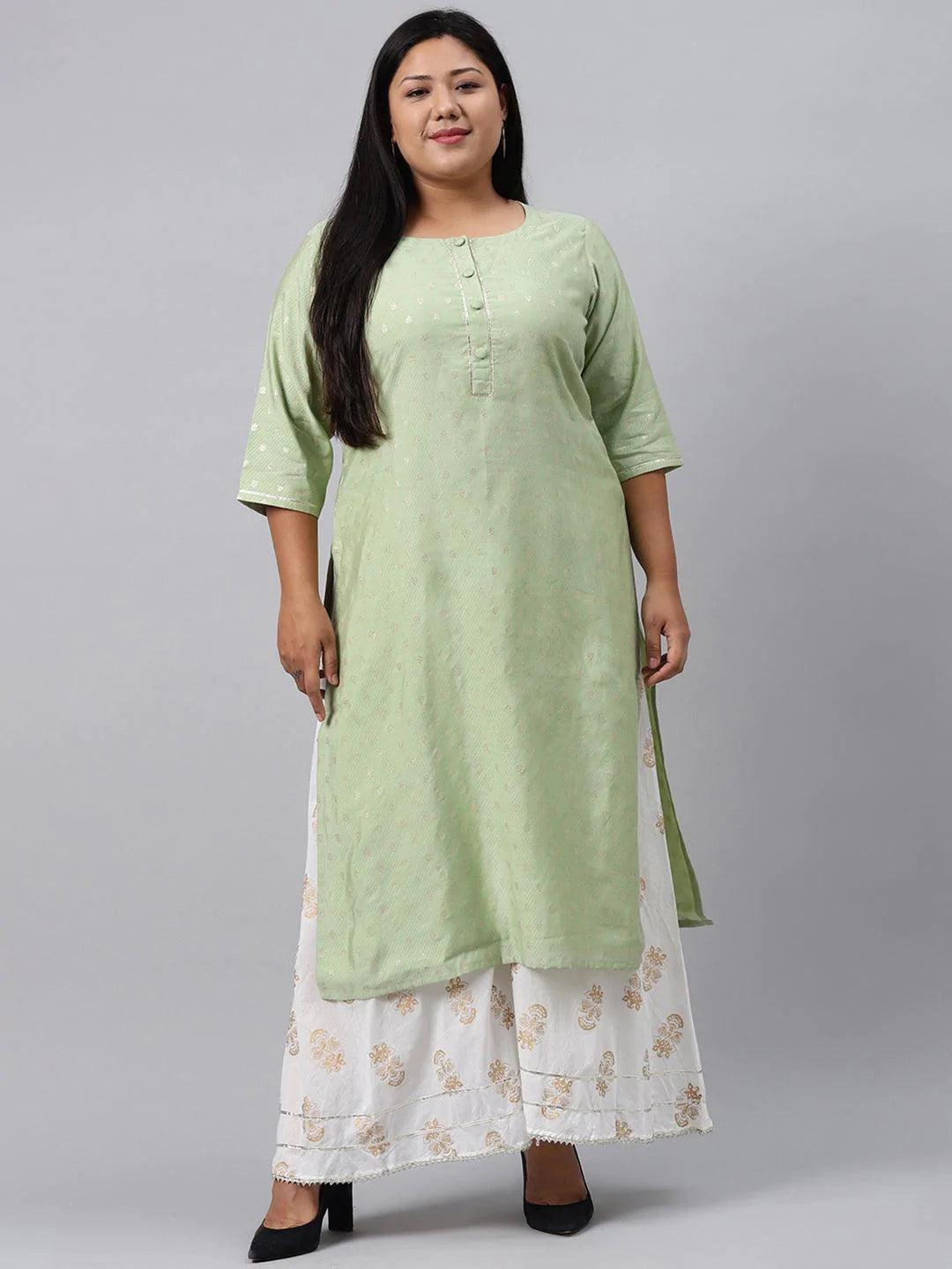 Plus Size Green Chanderi Silk Kurta