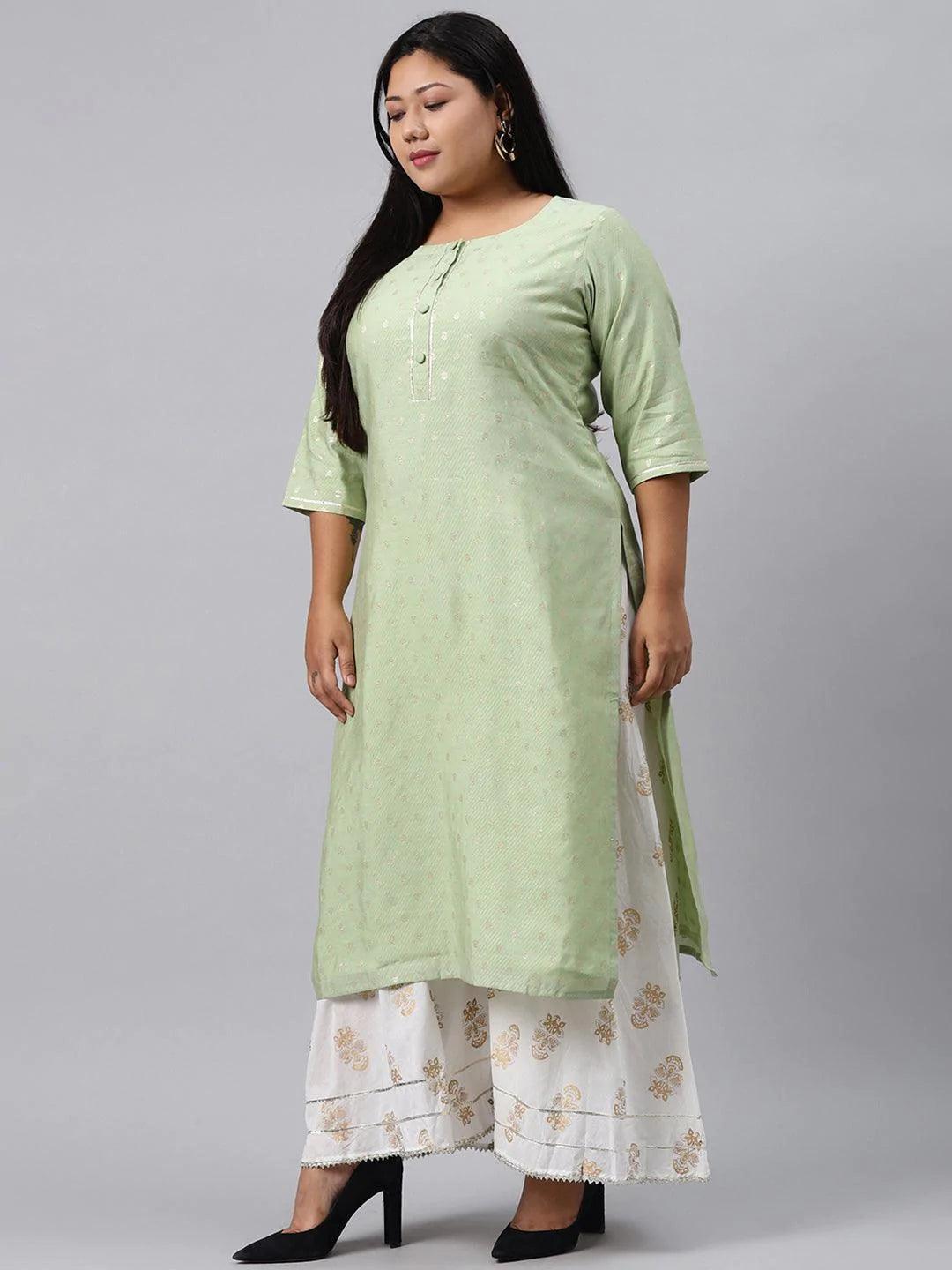 Plus Size Green Chanderi Silk Kurta