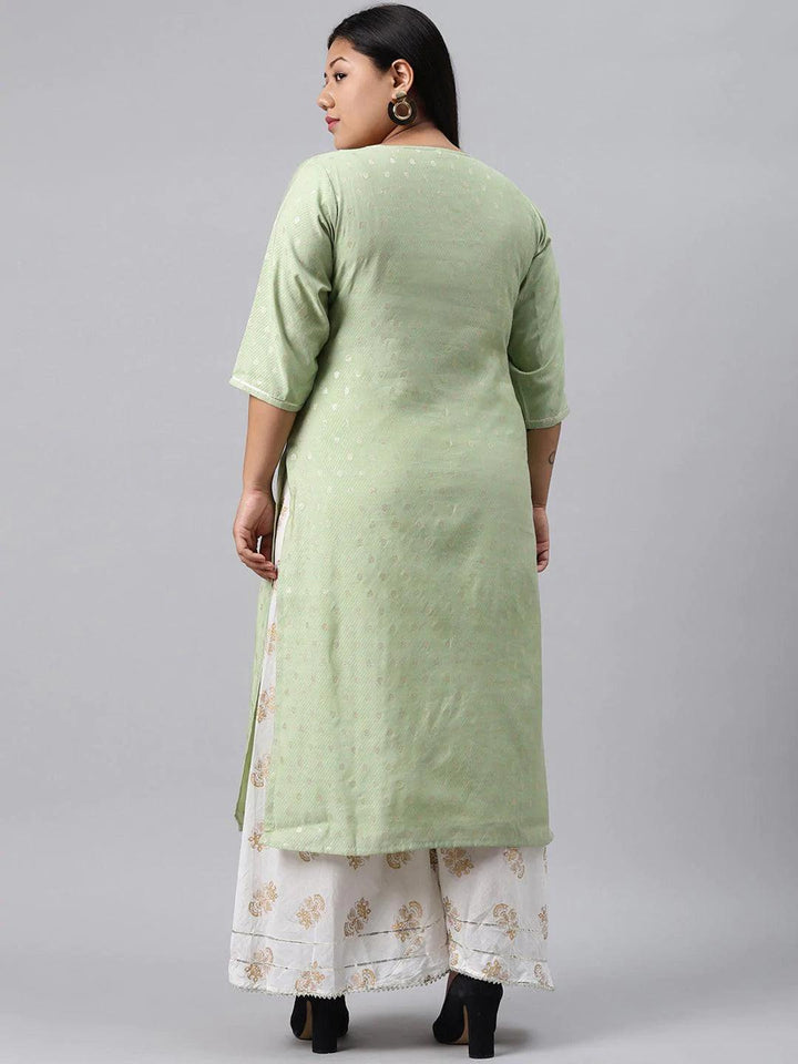 Plus Size Green Chanderi Silk Kurta - ShopLibas