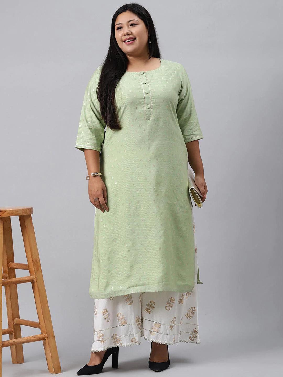 Plus Size Green Chanderi Silk Kurta