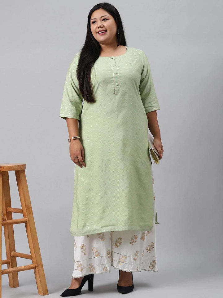 Plus Size Green Chanderi Silk Kurta - ShopLibas