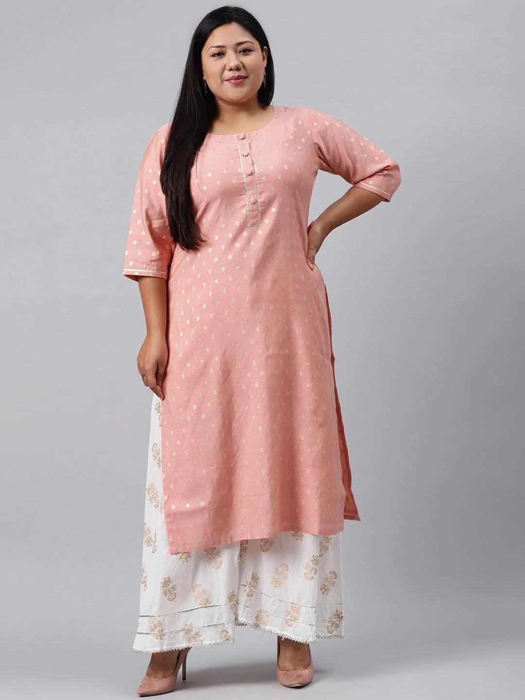 Plus Size Pink Chanderi Silk Kurta