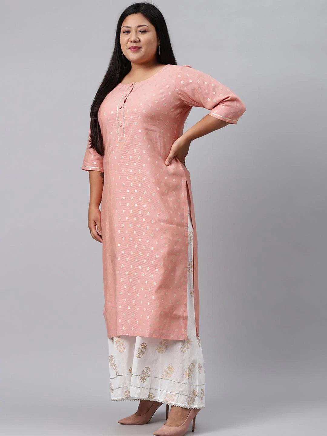 Plus Size Pink Chanderi Silk Kurta