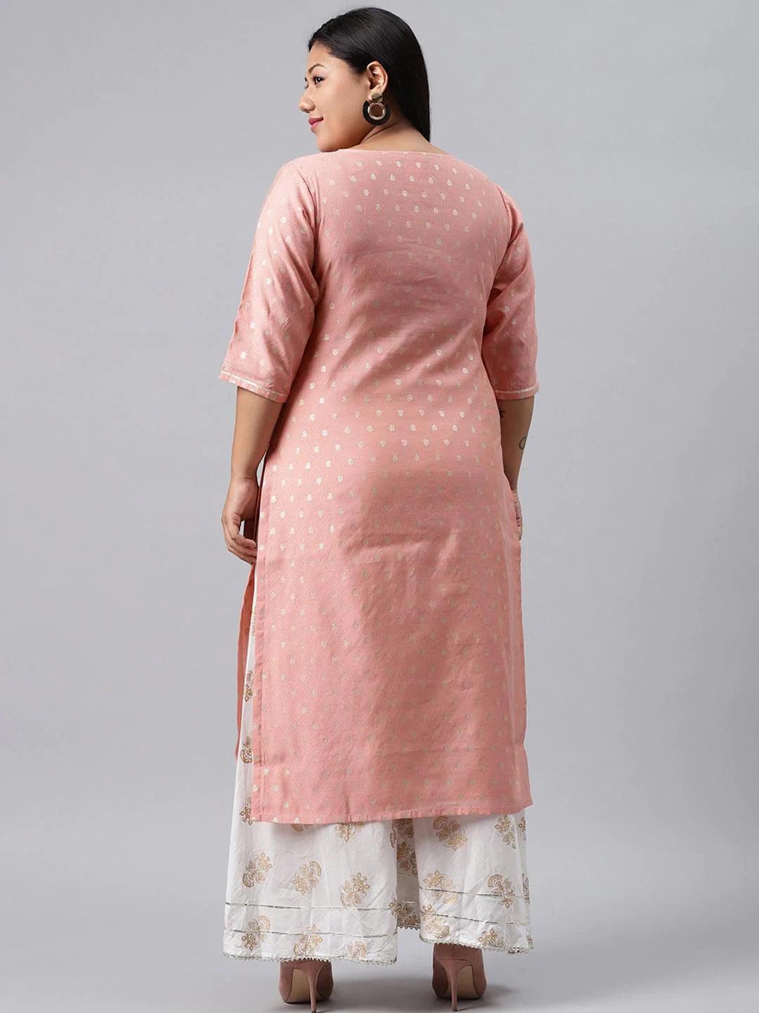 Plus Size Pink Chanderi Silk Kurta