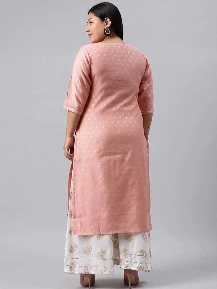 Plus Size Pink Chanderi Silk Kurta - ShopLibas