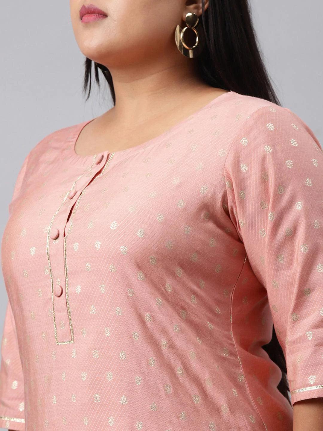 Plus Size Pink Chanderi Silk Kurta