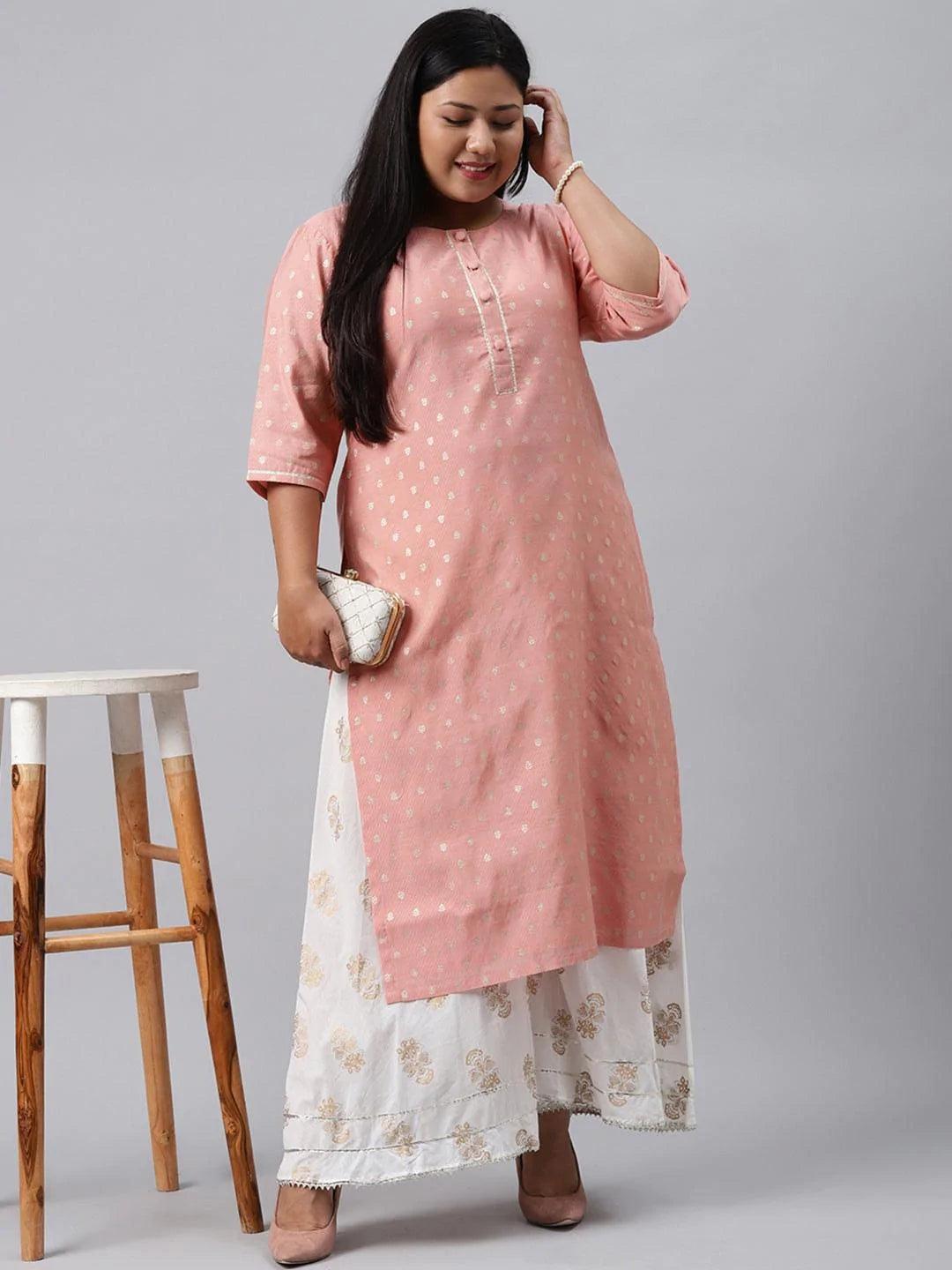 Plus Size Pink Chanderi Silk Kurta