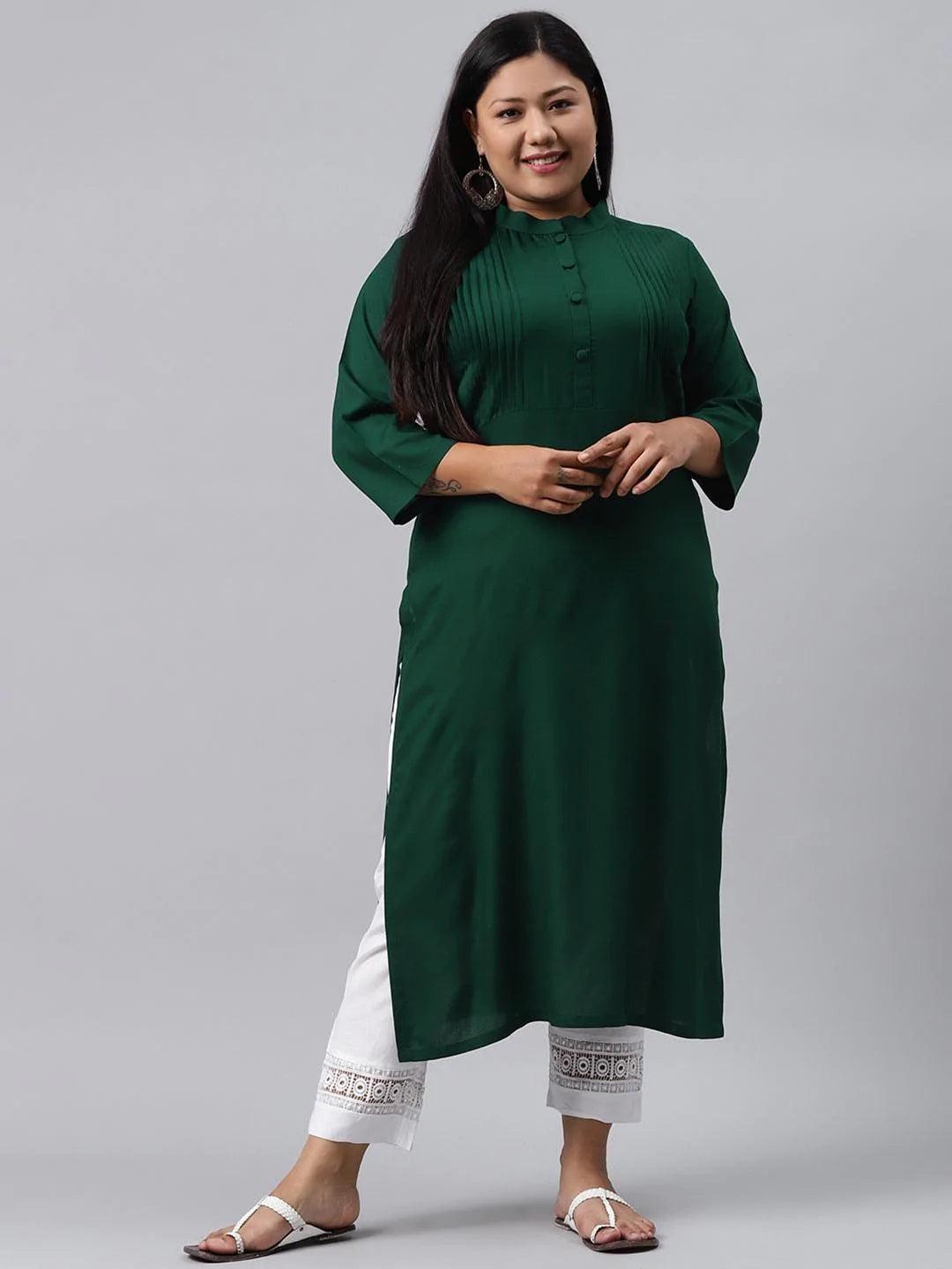 Plus Size Green Solid Rayon Kurta - ShopLibas