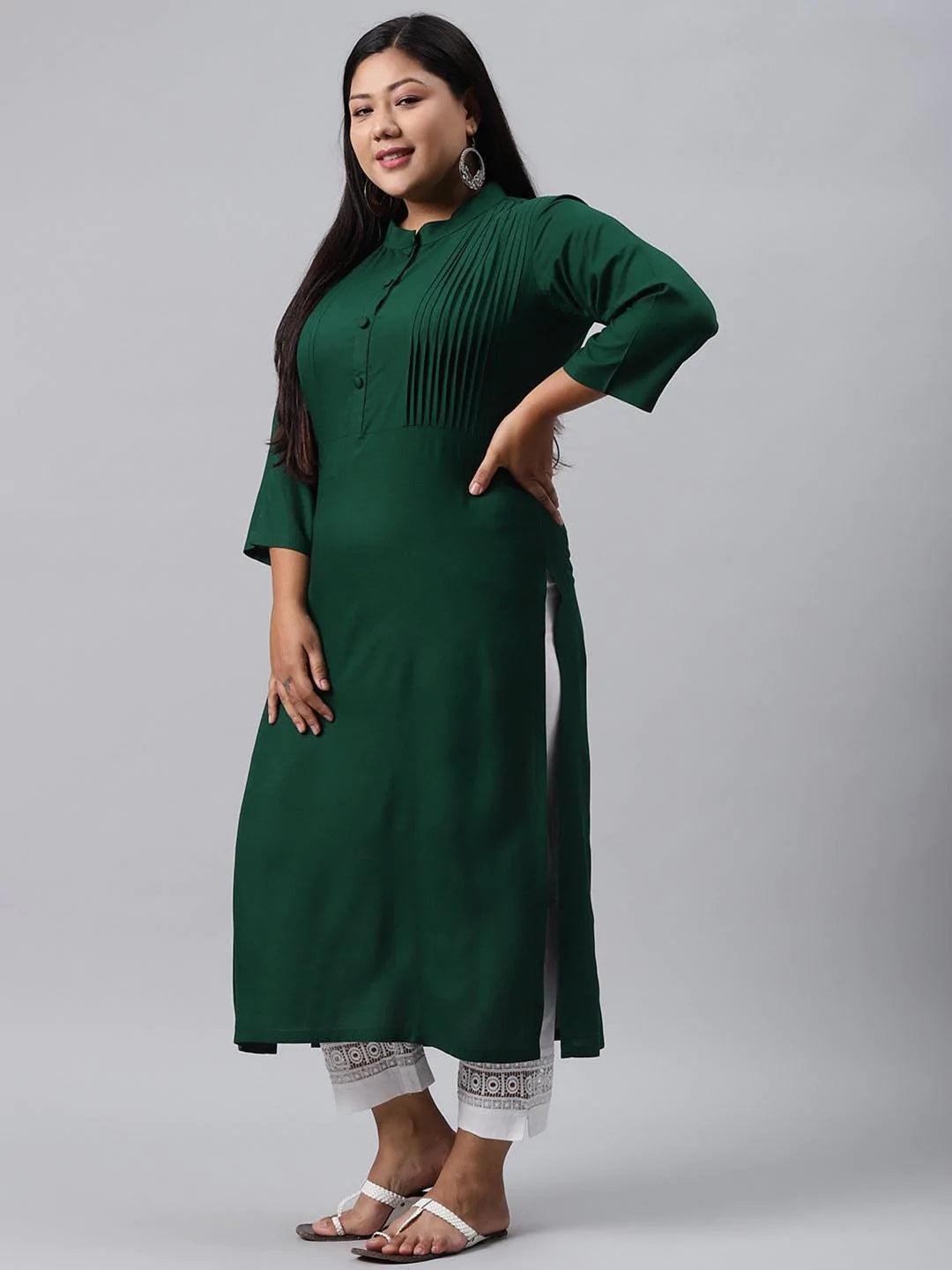 Plus Size Green Solid Rayon Kurta - ShopLibas