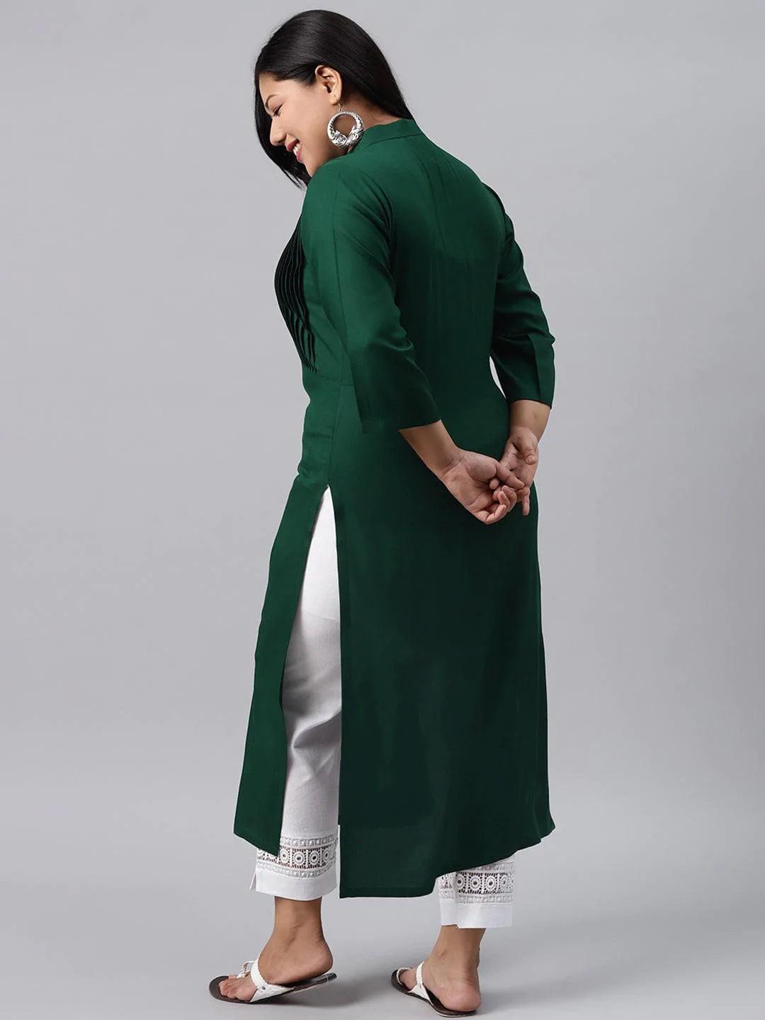 Plus Size Green Solid Rayon Kurta - ShopLibas