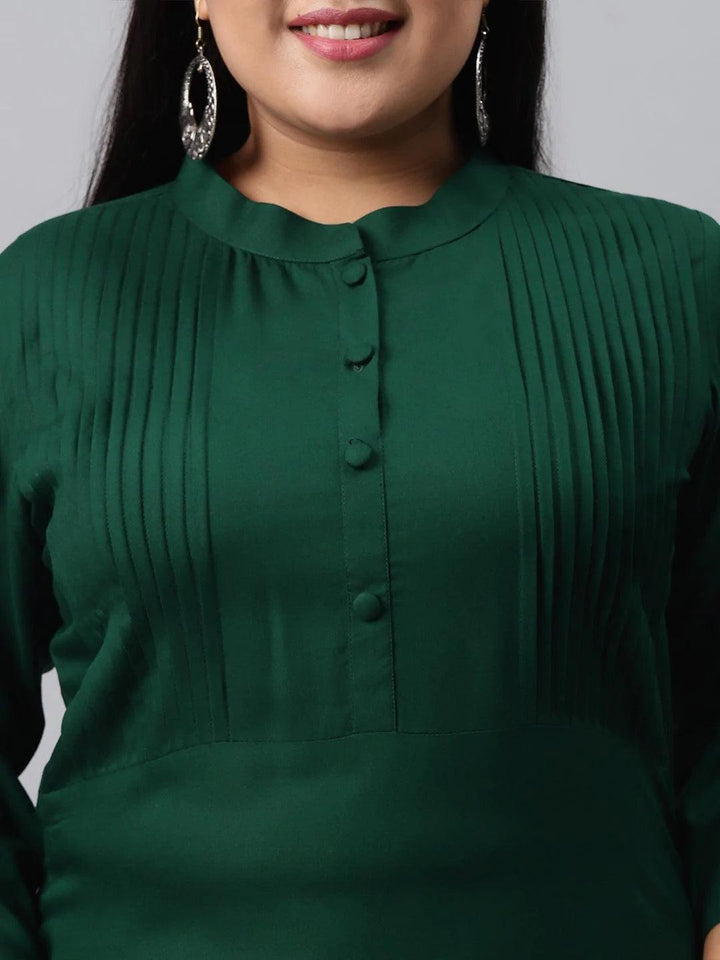 Plus Size Green Solid Rayon Kurta - ShopLibas