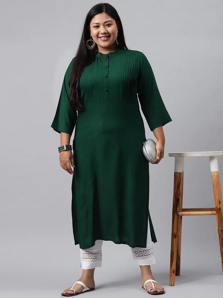 Plus Size Green Solid Rayon Kurta - ShopLibas