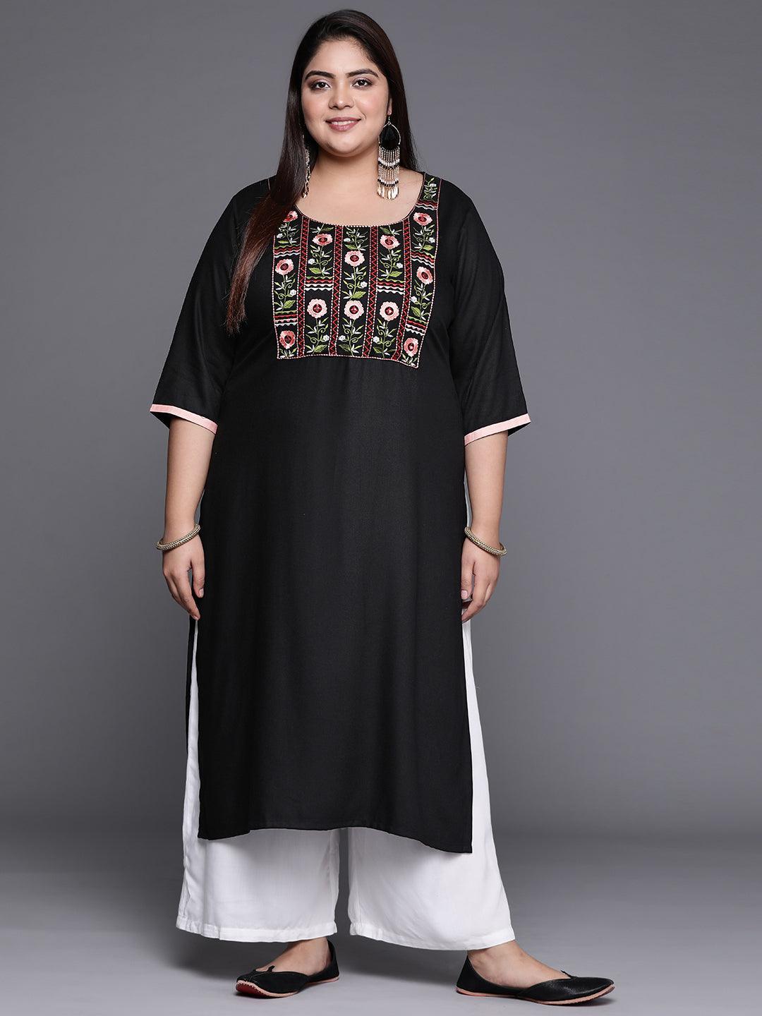 Plus Size Black Solid Wool Kurta