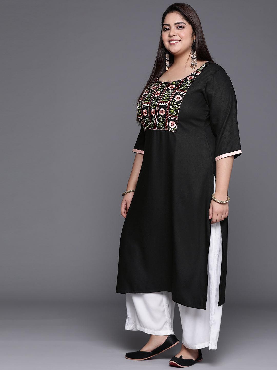 Plus Size Black Solid Wool Kurta