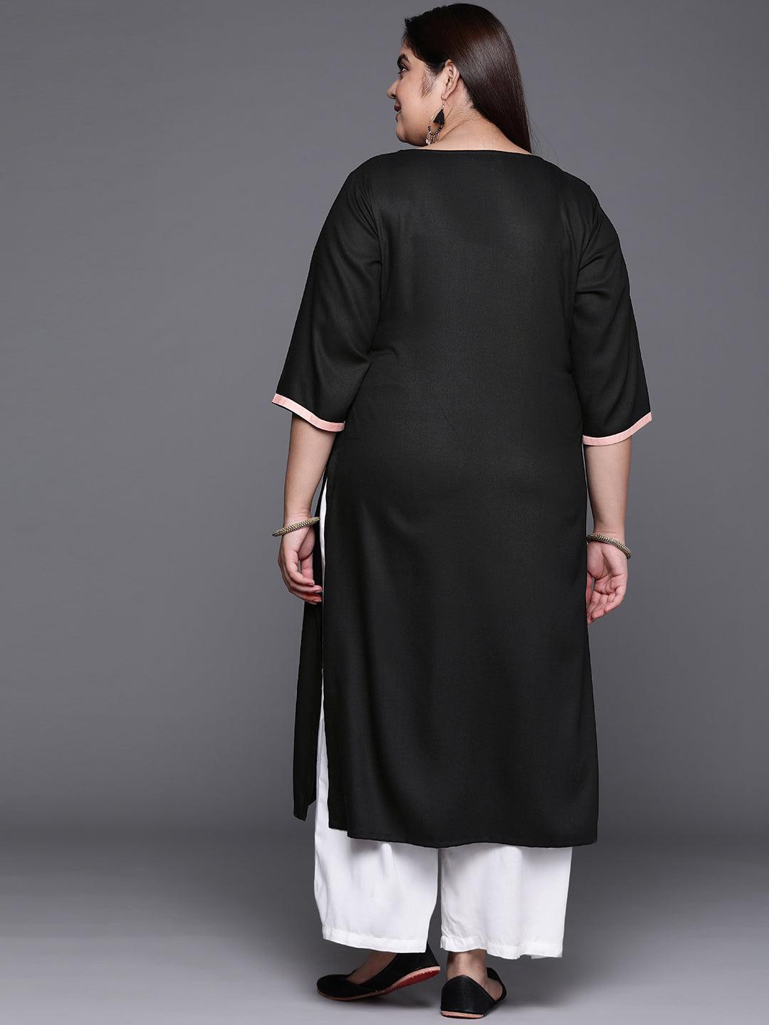 Plus Size Black Solid Wool Kurta