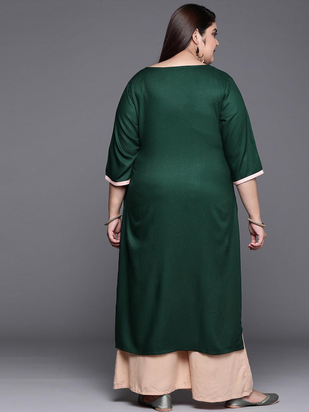 Plus Size Green Solid Wool Kurta