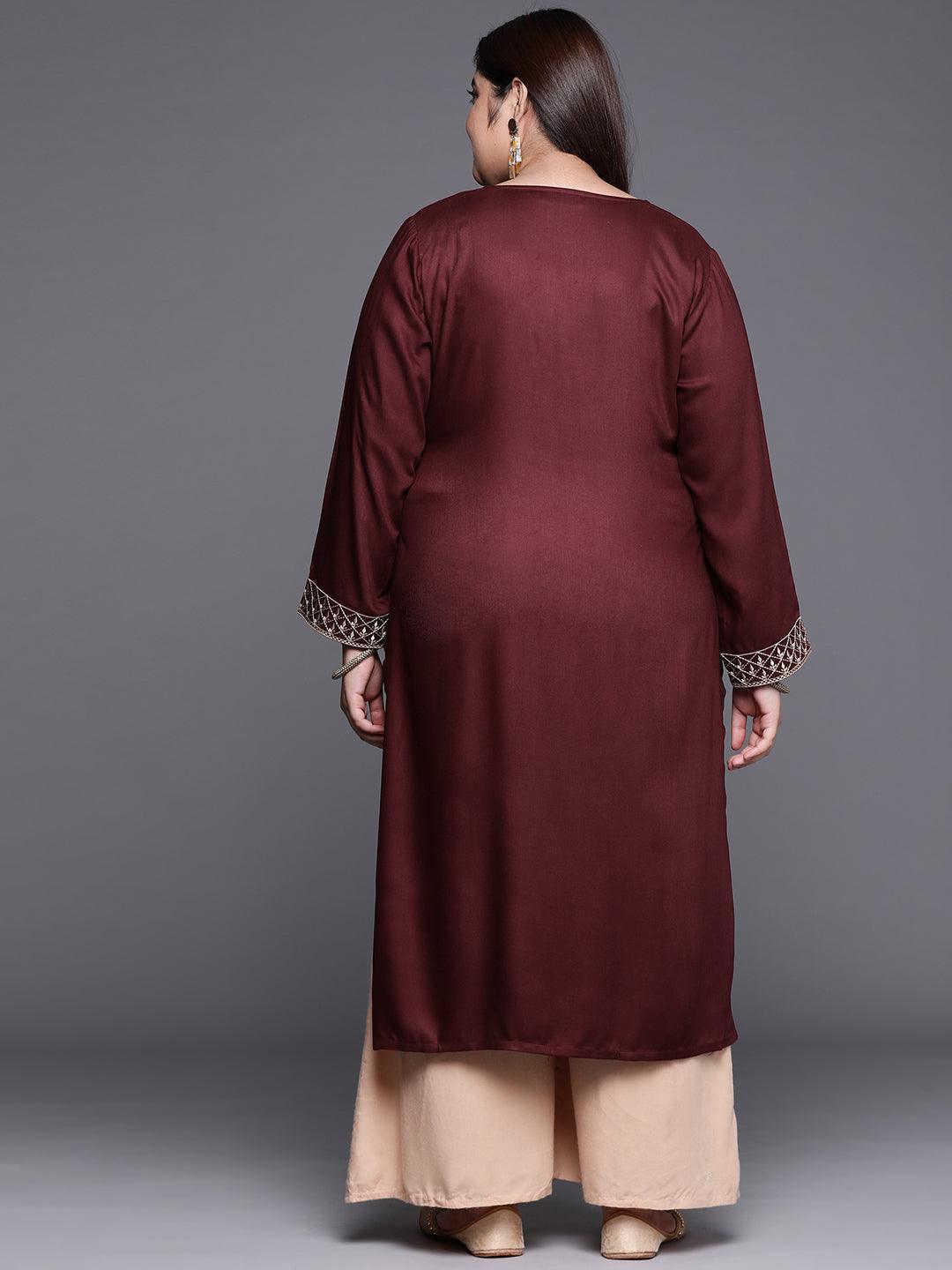 Plus Size Maroon Solid Wool Kurta