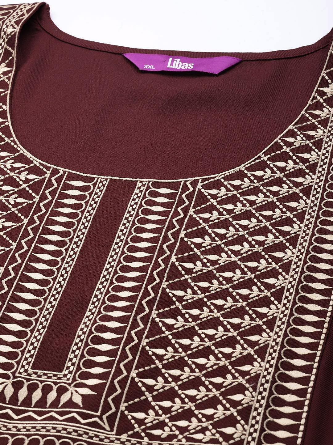 Plus Size Maroon Solid Wool Kurta