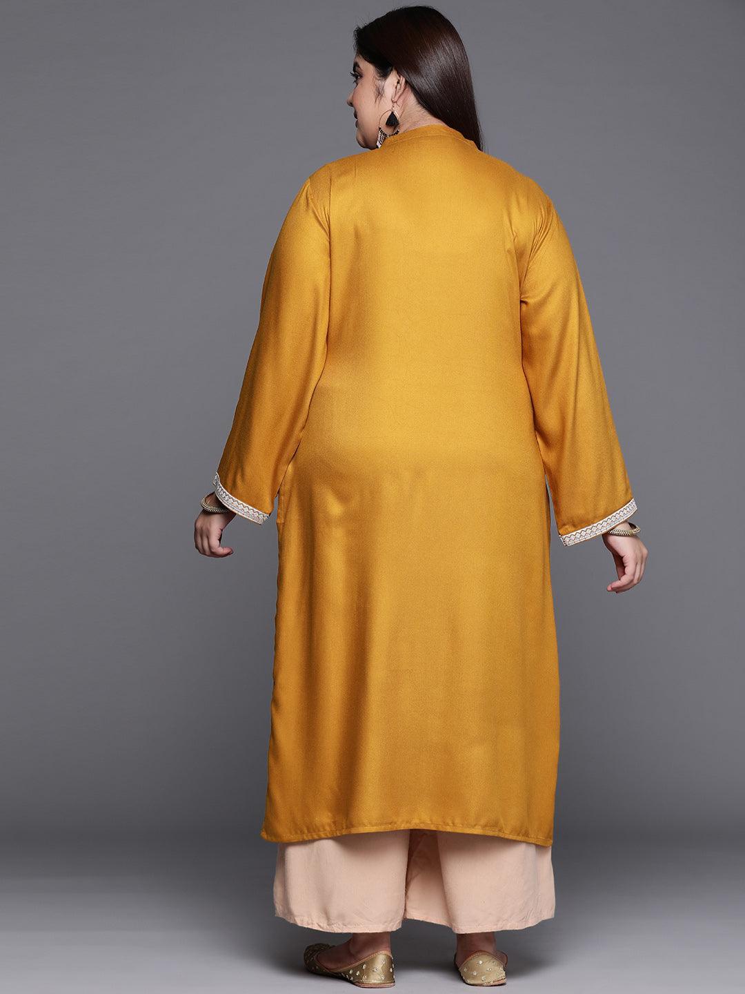 Plus Size Mustard Solid Wool Kurta