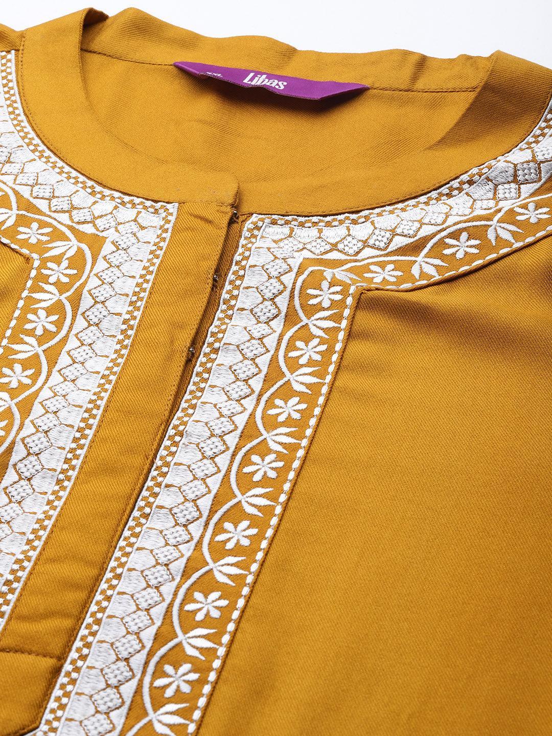 Plus Size Mustard Solid Wool Kurta