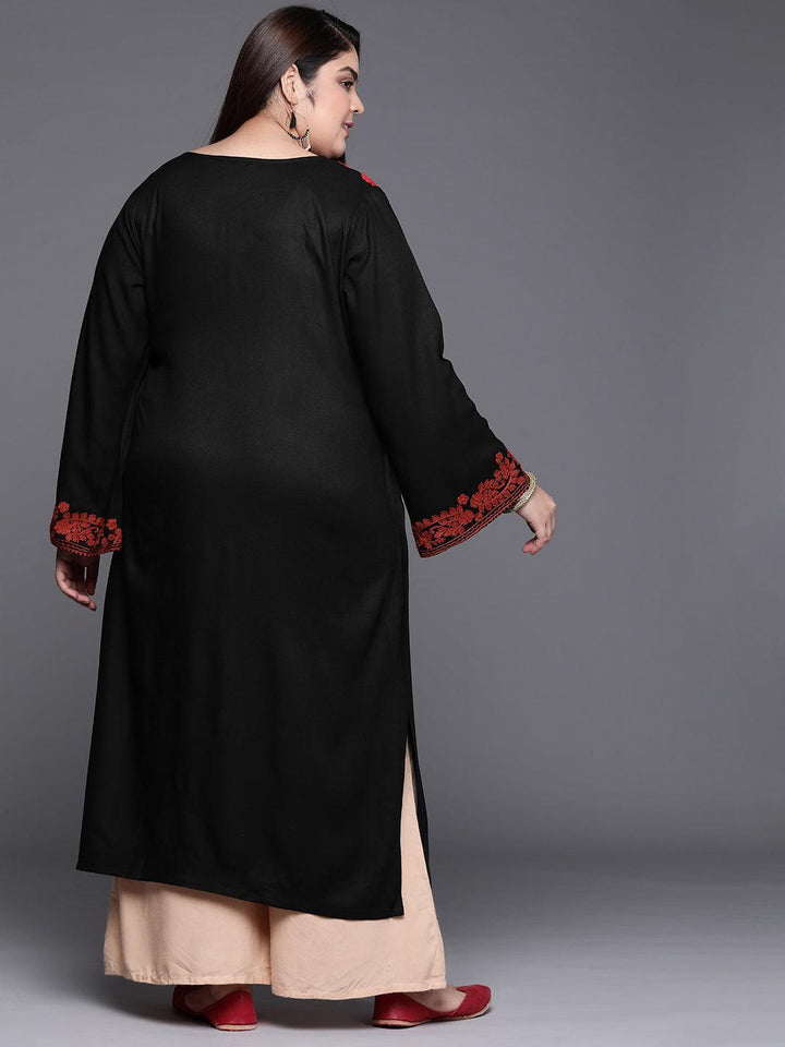 Plus Size Black Embroidered Wool Kurta - ShopLibas