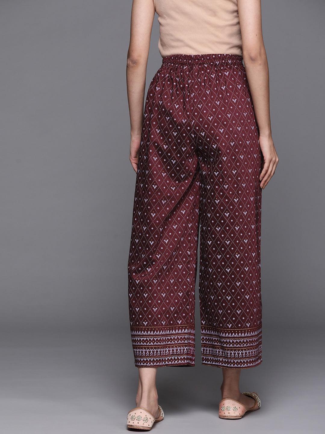 Maroon Printed Silk Palazzos