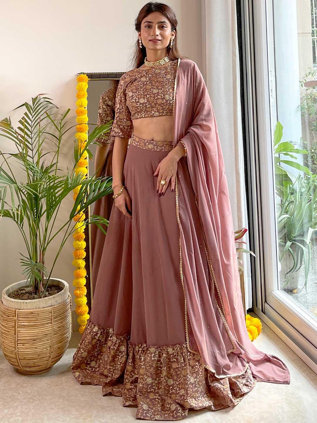 Purple Embroidered Georgette Lehenga Choli