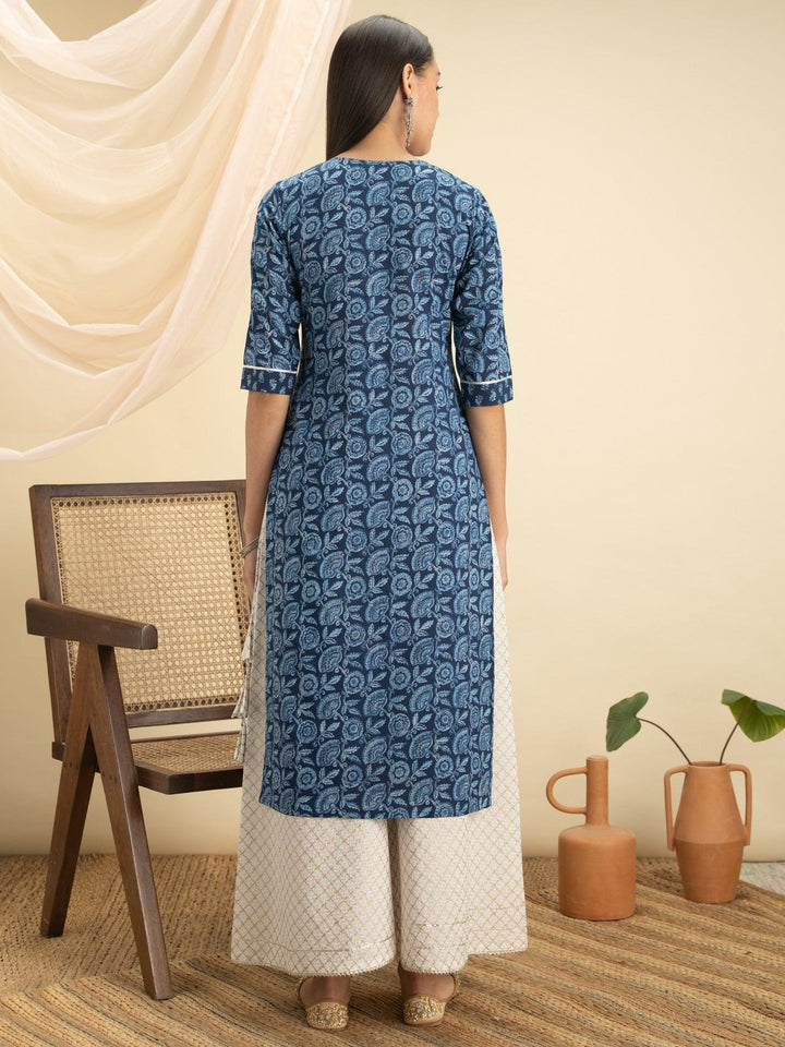 Indigo Printed Cotton Kurta - ShopLibas