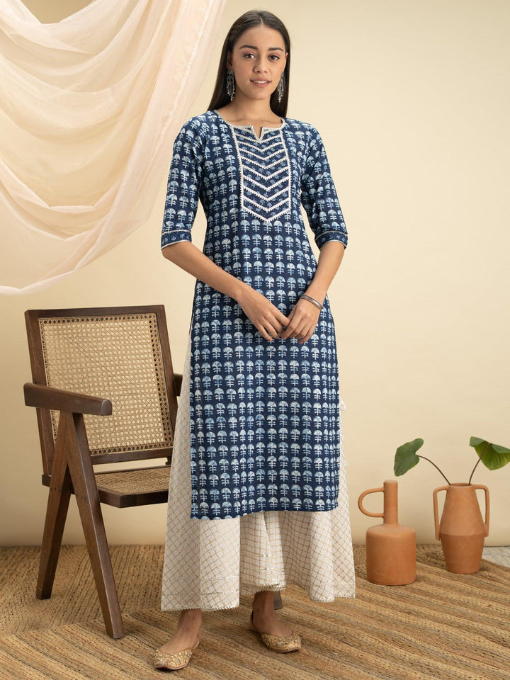 Indigo Printed Cotton Kurta - ShopLibas