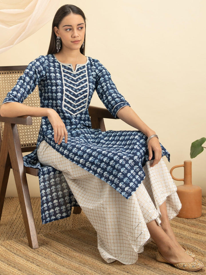 Indigo Printed Cotton Kurta - ShopLibas