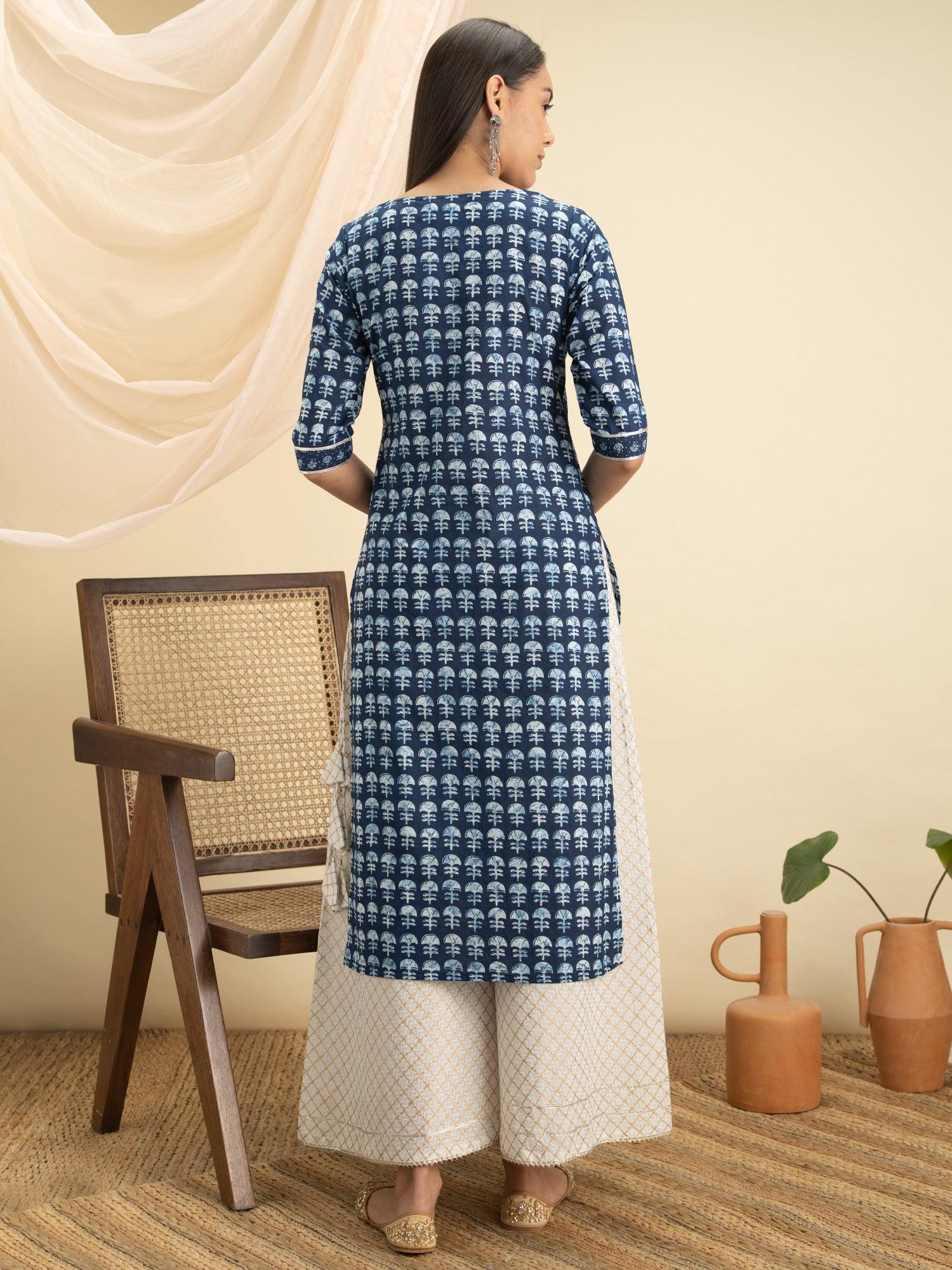 Indigo Printed Cotton Kurta