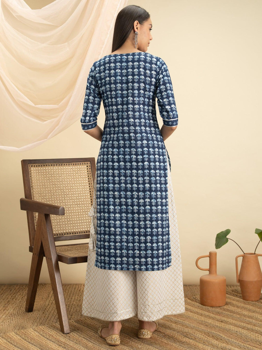 Indigo Printed Cotton Kurta - ShopLibas