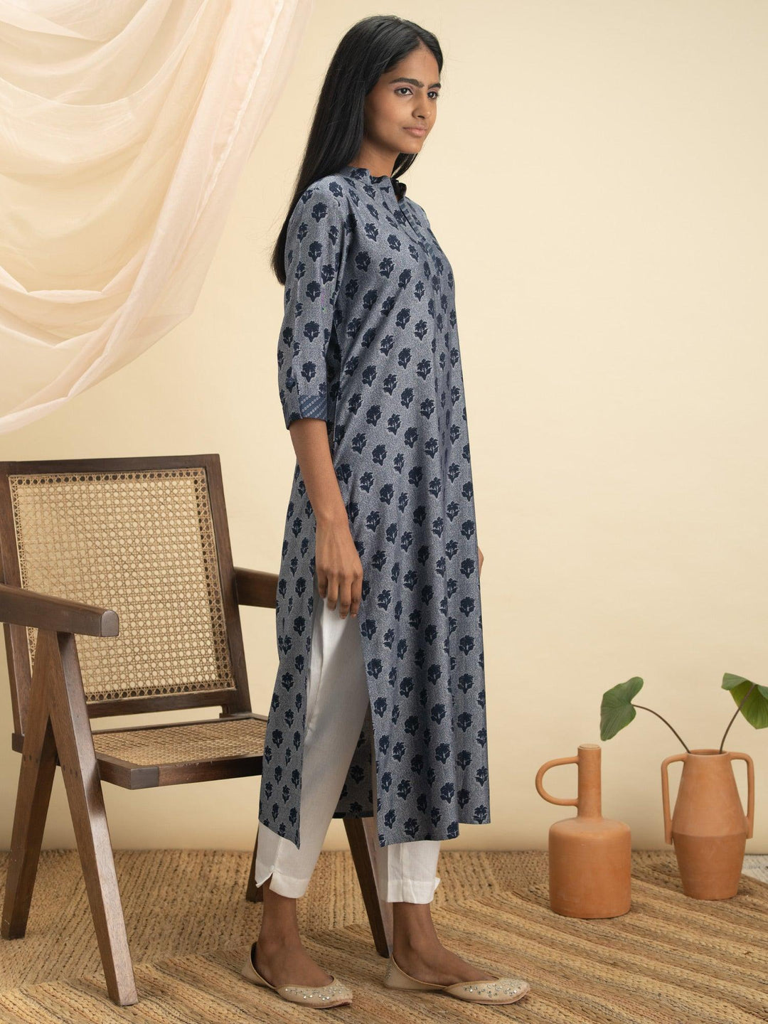 Indigo Printed Rayon Kurta - ShopLibas