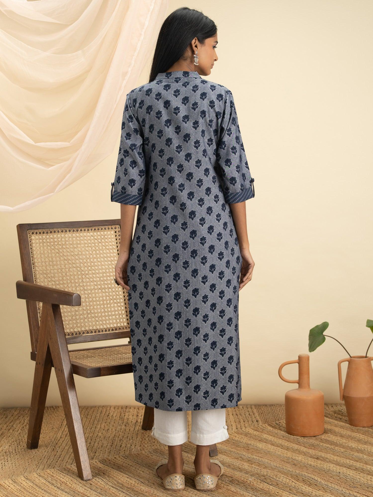 Indigo Printed Rayon Kurta