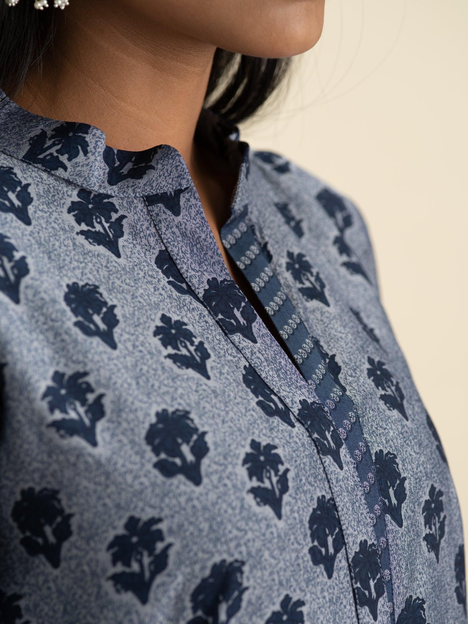 Indigo Printed Rayon Kurta