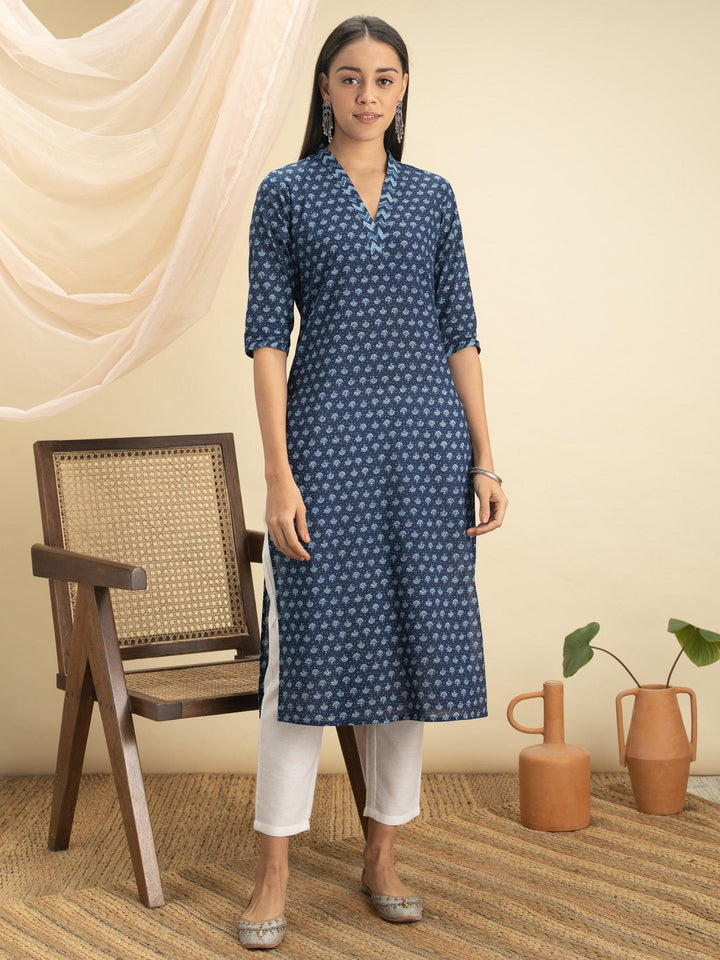 Indigo Printed Cotton Kurta - ShopLibas