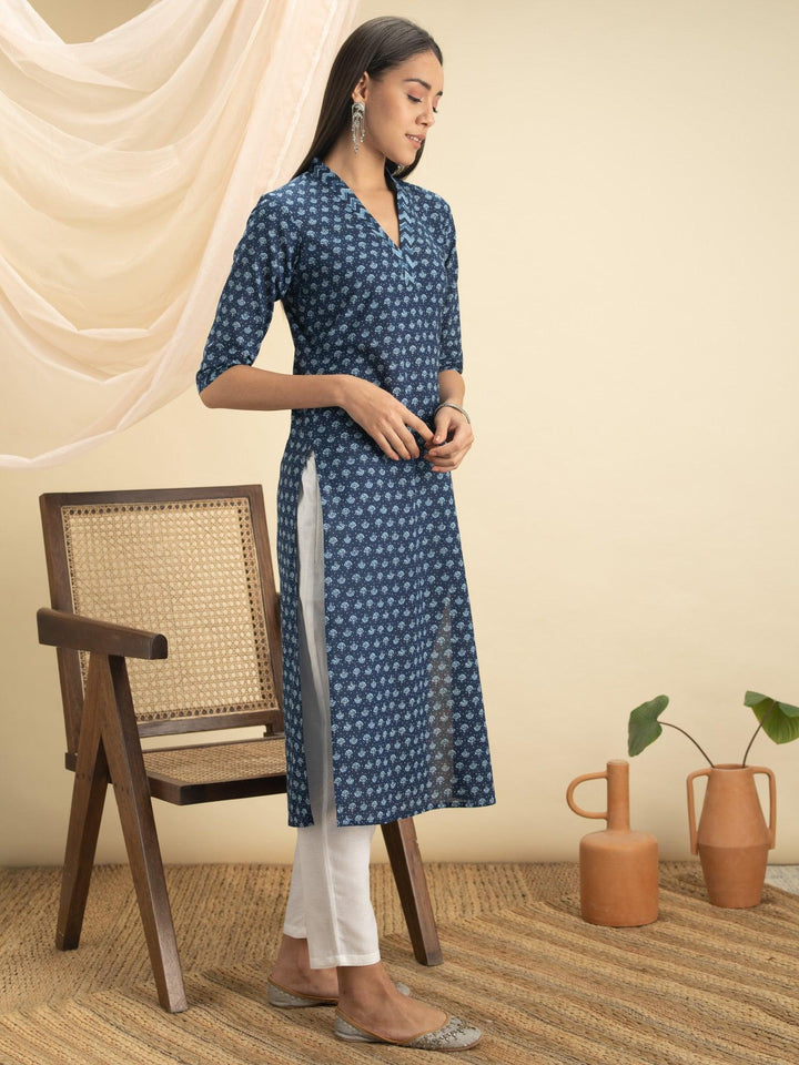 Indigo Printed Cotton Kurta - ShopLibas