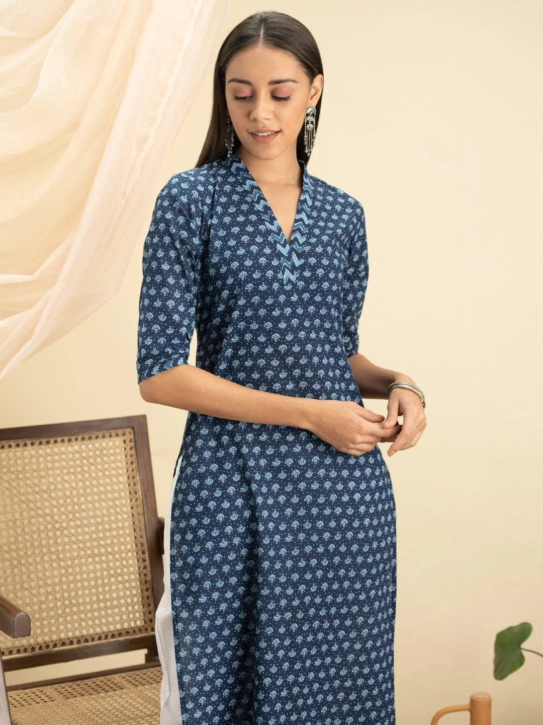 Indigo Printed Cotton Kurta - ShopLibas