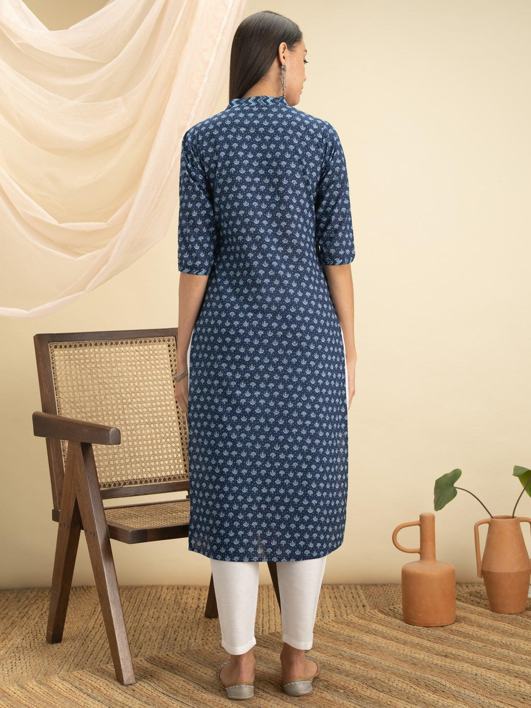 Indigo Printed Cotton Kurta - ShopLibas