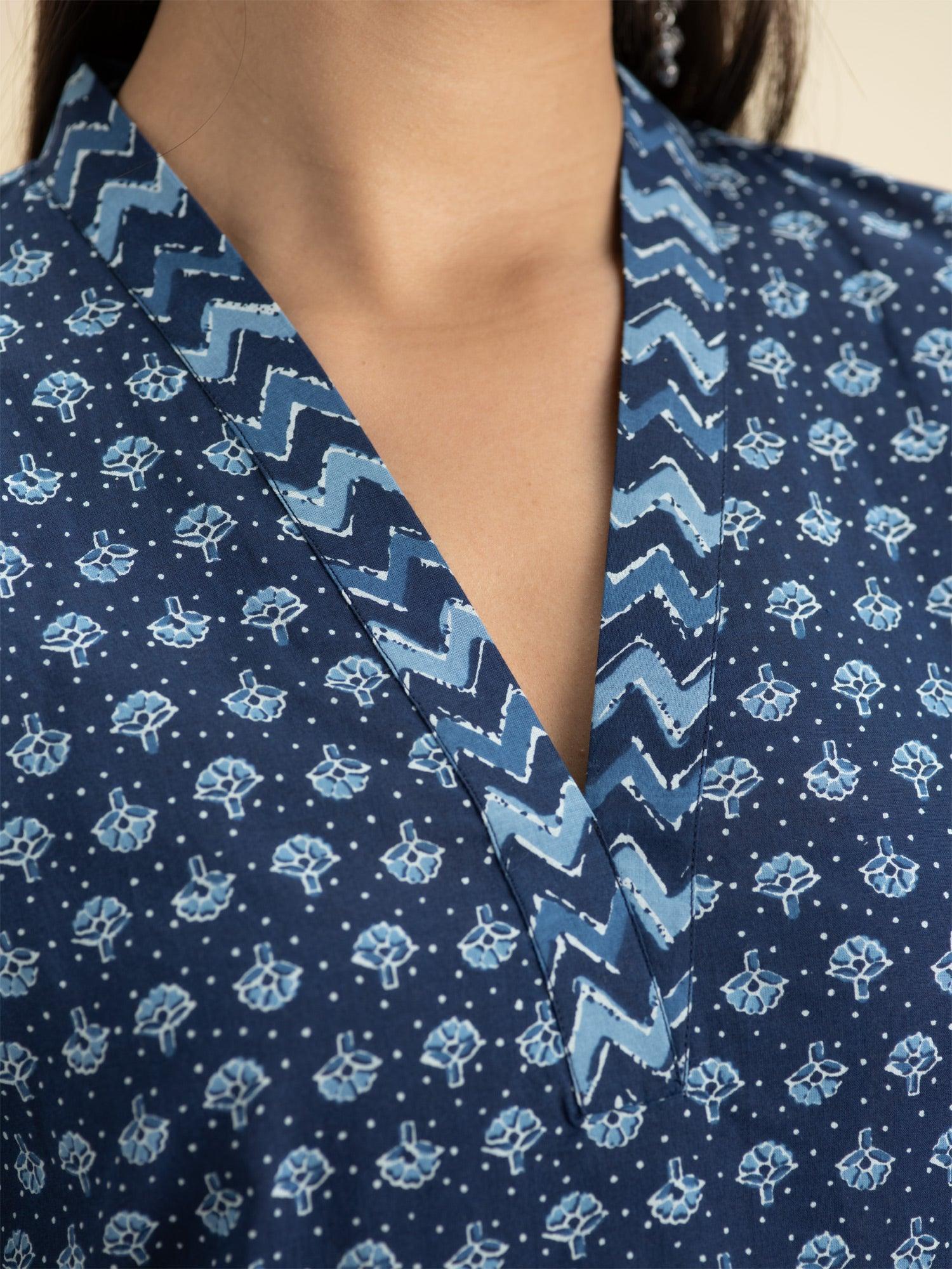 Indigo Printed Cotton Kurta