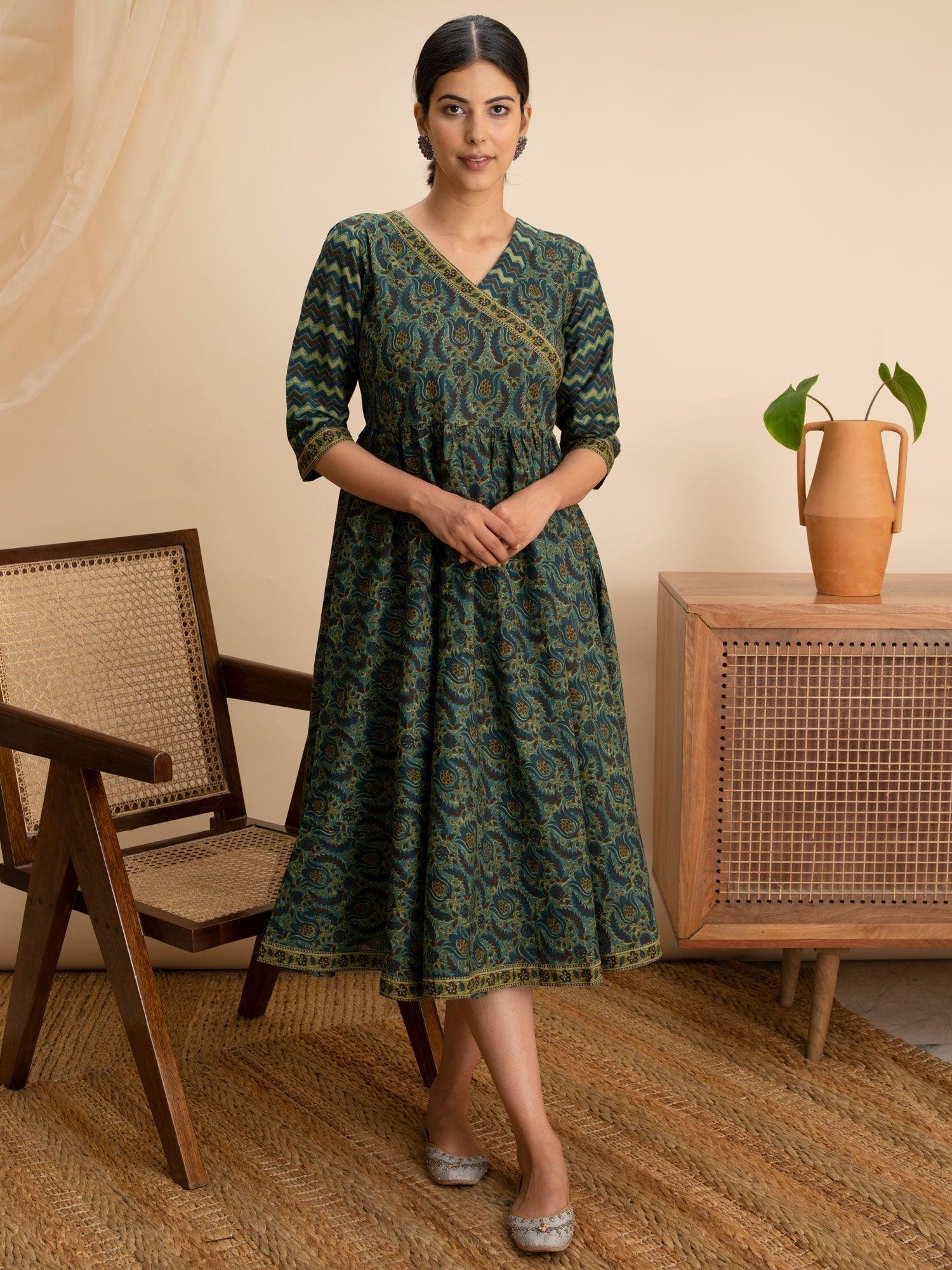 Green Printed Cotton Dress