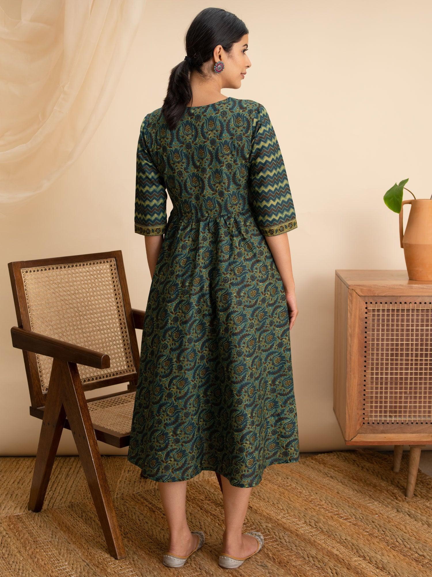 Green Printed Cotton Dress