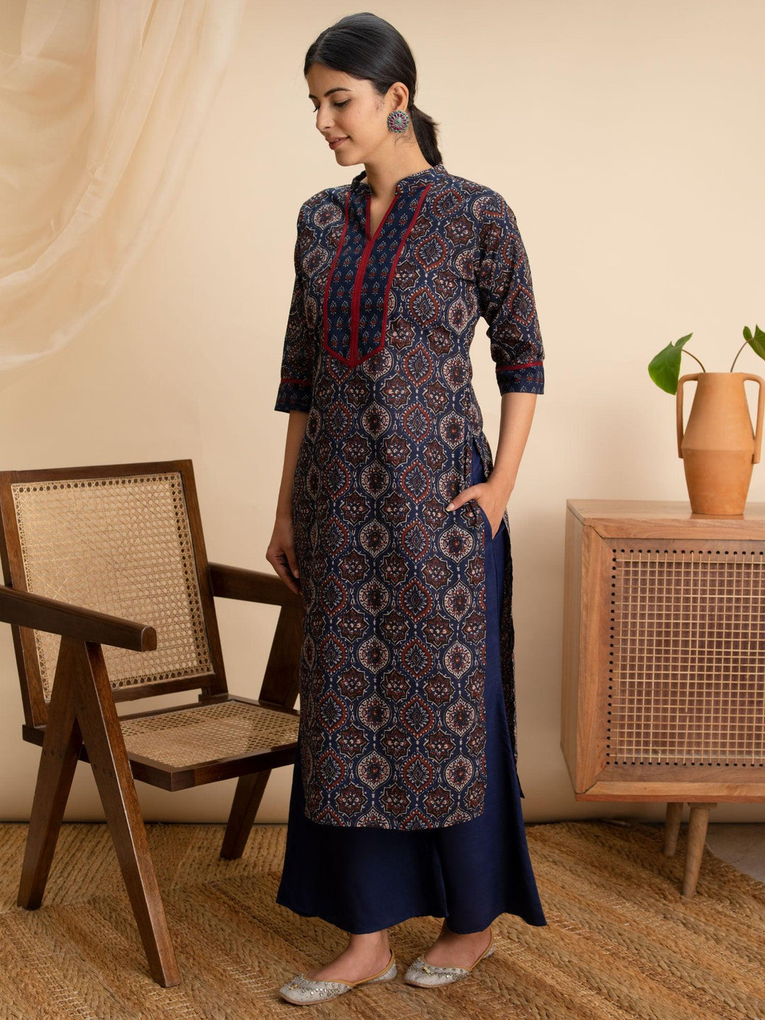 Blue Printed Cotton Kurta - ShopLibas