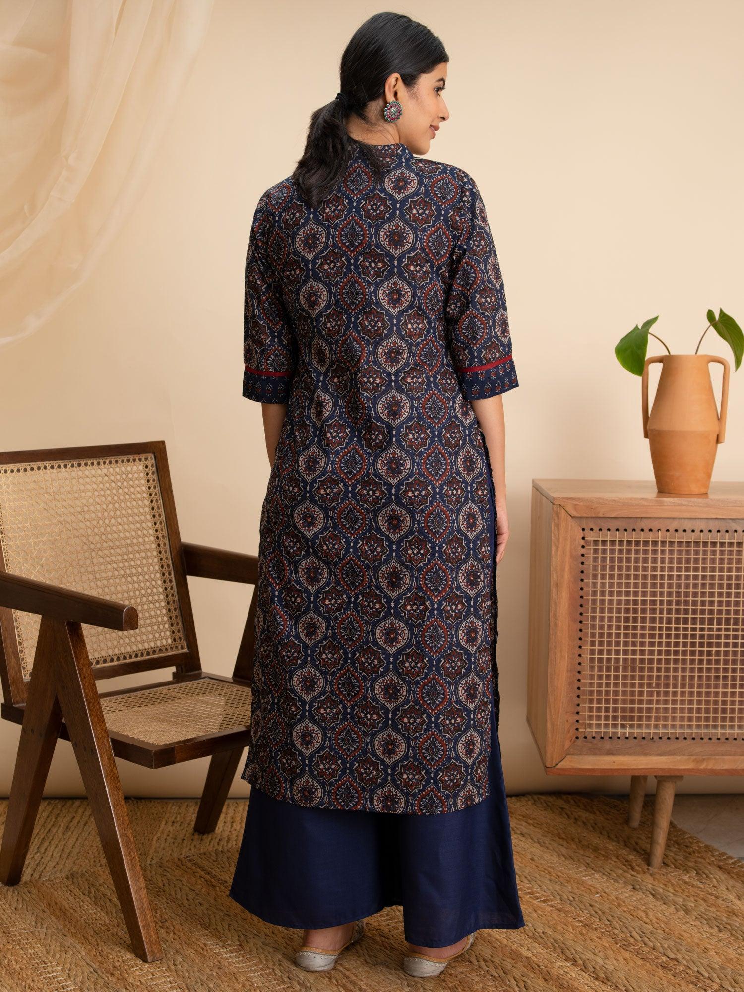 Blue Printed Cotton Kurta