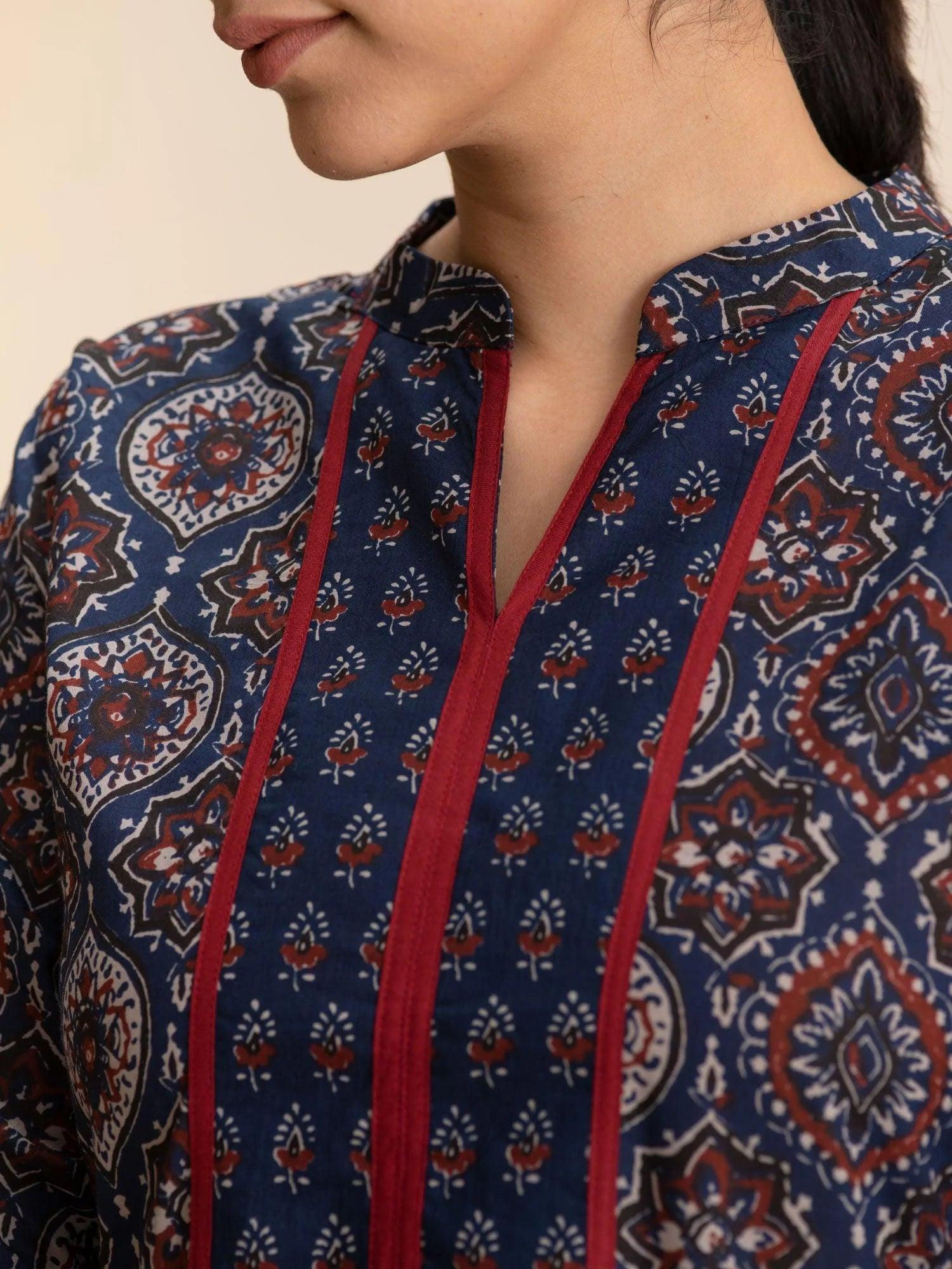 Blue Printed Cotton Kurta