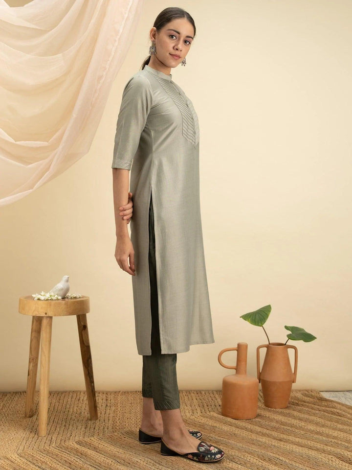 Green Solid Silk Kurta - ShopLibas